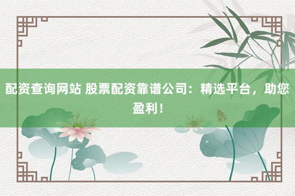 配资查询网站 股票配资靠谱公司：精选平台，助您盈利！