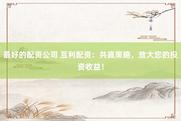 最好的配资公司 互利配资：共赢策略，放大您的投资收益！