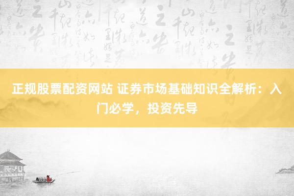 正规股票配资网站 证券市场基础知识全解析：入门必学，投资先导