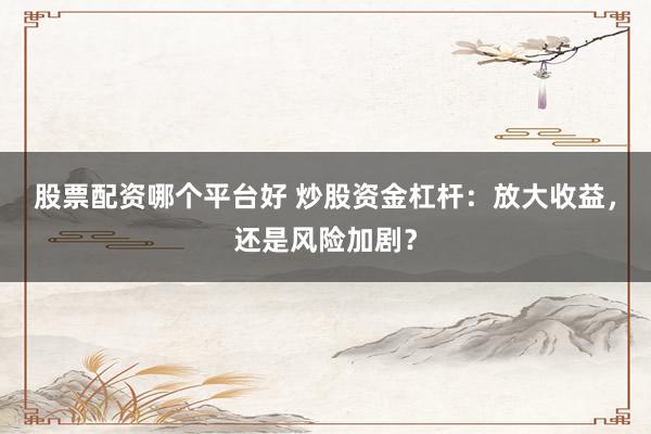 股票配资哪个平台好 炒股资金杠杆：放大收益，还是风险加剧？