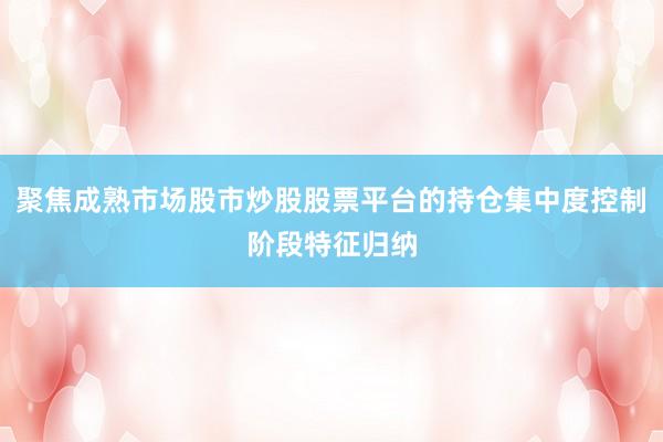 聚焦成熟市场股市炒股股票平台的持仓集中度控制阶段特征归纳